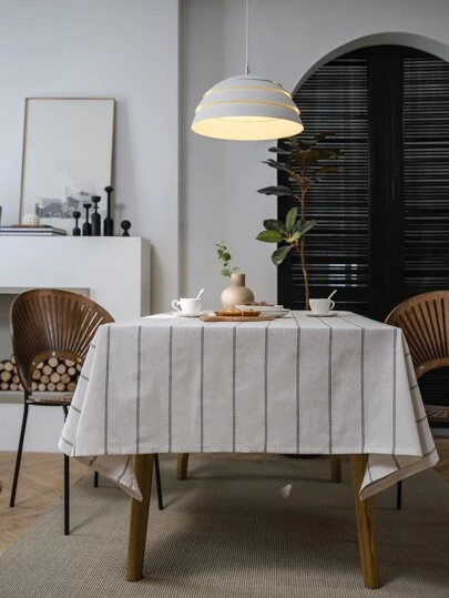 1pc Striped Pattern Tablecloth, Modern Polyester Decorative Fabric Table Cover For Dining Table