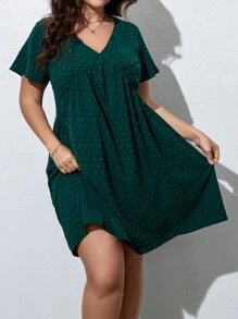 SHEIN LUNE Đầm Plus Size màu trơn Giải trí - Màu xanh lá cây đậm - Xem 1