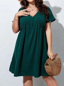 SHEIN LUNE Đầm Plus Size màu trơn Giải trí - Màu xanh lá cây đậm - Xem 3