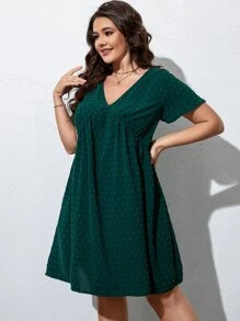 SHEIN LUNE Đầm Plus Size màu trơn Giải trí - Màu xanh lá cây đậm - Xem 5