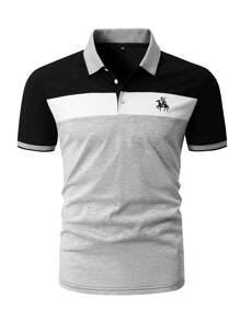 Manfinity Homme Áo thun có cổ Nam Nút phía trước Khối Màu Giải trí - Nhiều màu - Xem 3