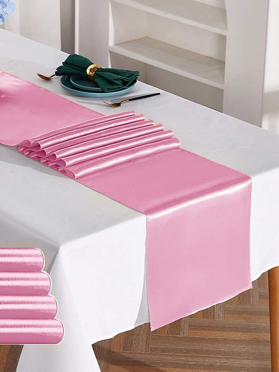 1 件/2 件緞面餐桌橫幅適合婚禮、生日、派對餐桌裝飾 - 粉色 - 查看 1
