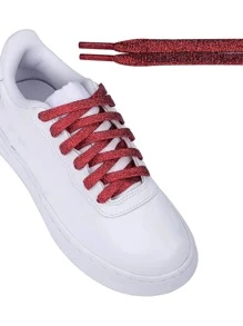 1 Pair Metallic Shoelaces, Red Glamorous Shoes Accessories For Sneakers
