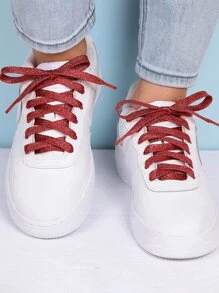 1 Pair Metallic Shoelaces, Red Glamorous Shoes Accessories For Sneakers