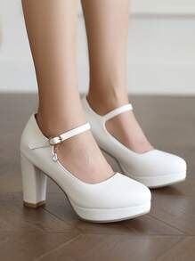 Zapatos Mary Jane elegantes para mujer, zapatos de tacón grueso con decoración de diamantes de imitación