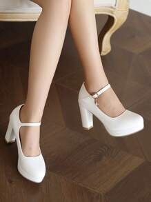 Zapatos Mary Jane elegantes para mujer, zapatos de tacón grueso con decoración de diamantes de imitación
