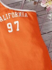 SHEIN Leap Crew Baby Girl Letter Graphic Contrast Binding One Shoulder Dress - Orange - View 3