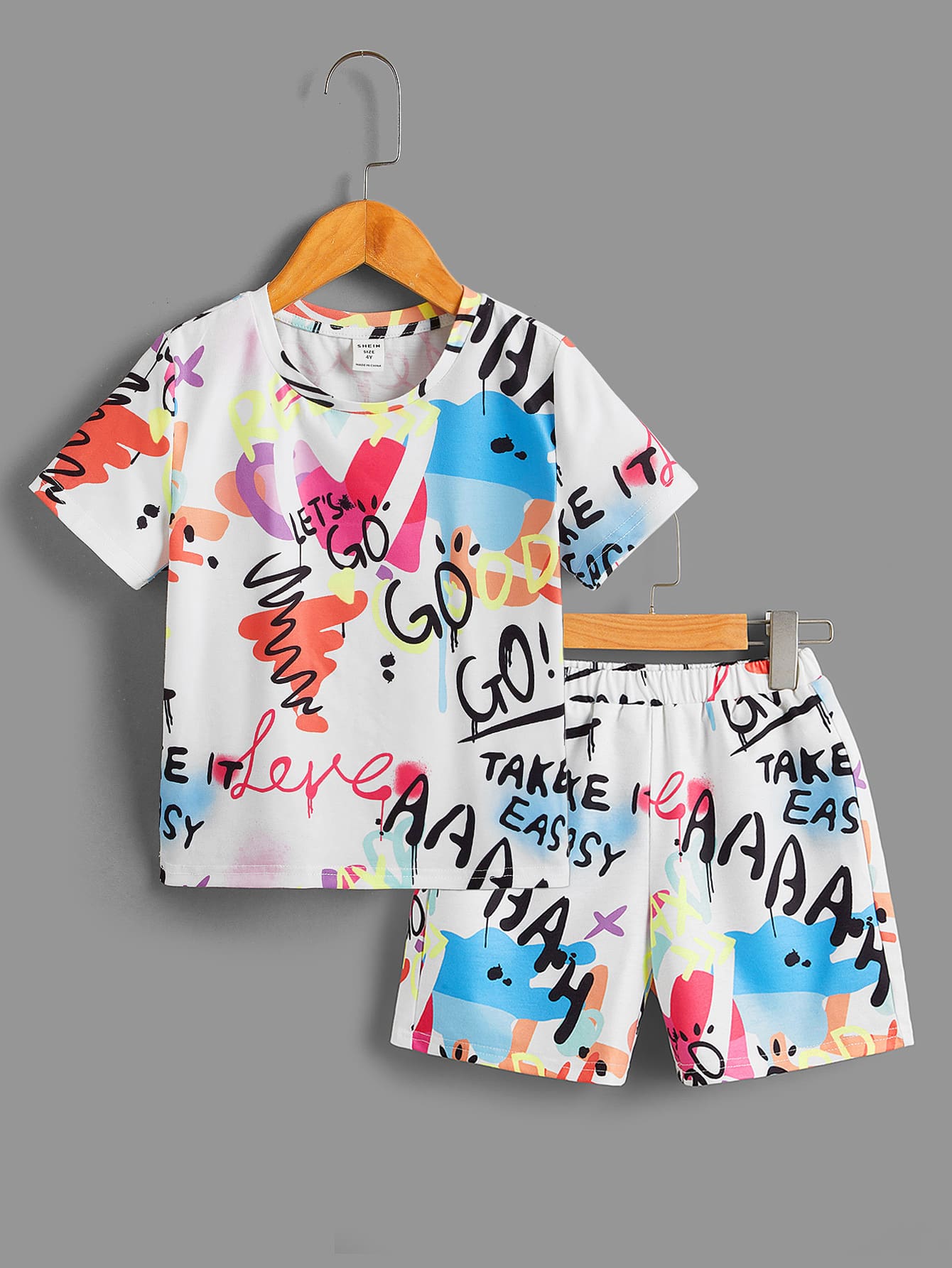 SHEIN Bộ thời trang bé trai Lá thư Giải trí - Nhiều màu - Xem 1