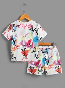 SHEIN Bộ thời trang bé trai Lá thư Giải trí - Nhiều màu - Xem 2
