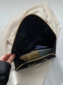 衍縫細節翻蓋信封包 - 黑色 - 查看 4