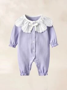 新生女嬰秋季服裝套裝，長袖連體裝公主款 - 紫色 - 查看 1