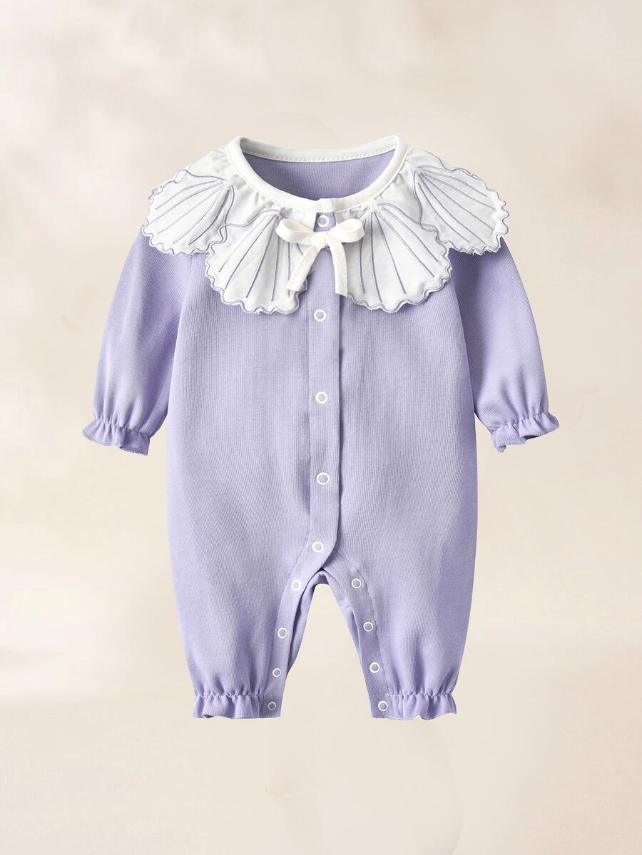 新生女嬰秋季服裝套裝，長袖連體裝公主款 - 紫色 - 查看 1