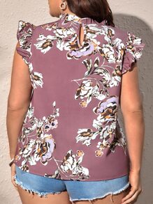 SHEIN Clasi 大碼印花荷葉邊襯衫 - 藕粉色 - 查看 3