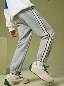 Boys Letter Patched Contrast Tape Side Joggers - Grey - View 2