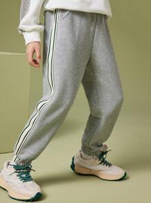 Boys Letter Patched Contrast Tape Side Joggers - Grey - View 3