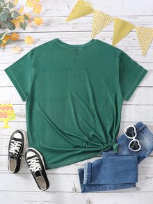 SHEIN LUNE Plus Easter Egg & Slogan Graphic Tee - Dark Green - View 2