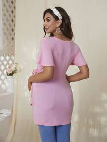 DEARCASE Maternity Butterfly Sleeve Knot Side Tee - Pink - View 2