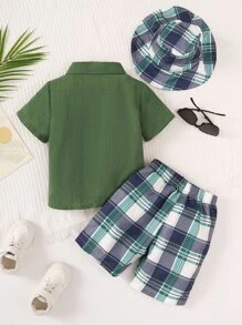 SHEIN 小男童前紐扣襯衫和格紋短褲 - 彩色 - 查看 2