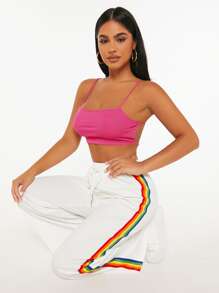 SHEIN PETITE 素色露背吊帶短上衣 - 玫紅色 - 查看 5