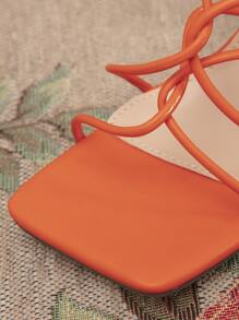 前衛橘色穆勒涼鞋適用於女士扭結裝飾細高跟涼鞋 - 橘色 - 查看 4