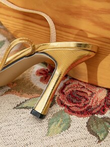 atractivo dorado Sandalias de tiras para de pierna con cordón Sandalias con tacón delgado - Dorado - Ver 5