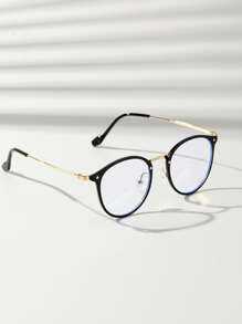 1pc Unisex Classic Retro Round Frame Gold Rim Mixed Eyeglasses With Interchangeable Lenses, Comes With Unisex Plain Glasses (Includes Eyeglass Strap) - Black - View 4