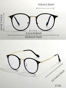 1pc Unisex Classic Retro Round Frame Gold Rim Mixed Eyeglasses With Interchangeable Lenses, Comes With Unisex Plain Glasses (Includes Eyeglass Strap) - Black - View 5