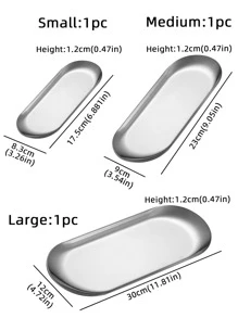 1 件不锈钢盘子，现代素色盘子，适合厨房圣诞礼物、学校用品 - 銀色 - 查看 2