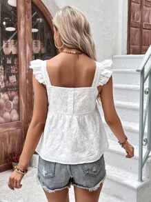 SHEIN Frenchy Ruffle Trim Peplum Schiffy Blouse - White - View 6