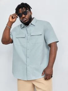 Manfinity RebelGame Men Plus Flap Pocket Shirt - Mint Blue - View 1