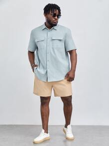 Manfinity RebelGame Men Plus Flap Pocket Shirt - Mint Blue - View 4