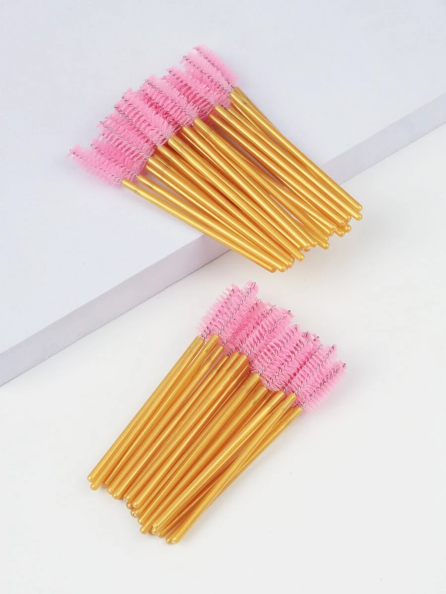 50入組一次性睫毛刷睫毛膏棒線軸用於睫毛延長、眉毛和化妝 - 粉色 - 查看 1