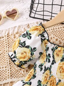 SHEIN 小女童印花泡泡袖層疊下擺洋裝 - 彩色 - 查看 5