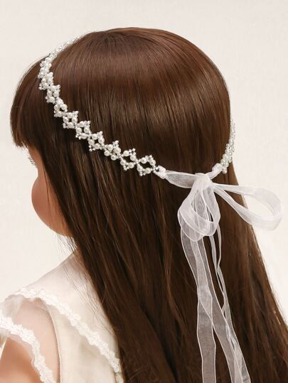 1pc New Arrival Girl's Daisy Crystal, Lace & Pearl Headband - Perfect For Daily Wear, Vacation Or Party