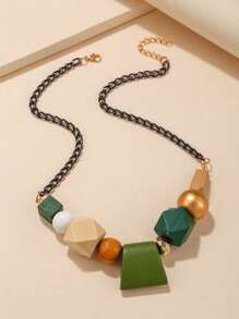 Wooden Bead Decor Necklace - Multicolor - View 1