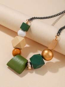 Wooden Bead Decor Necklace - Multicolor - View 2