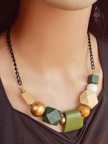 Wooden Bead Decor Necklace - Multicolor - View 4