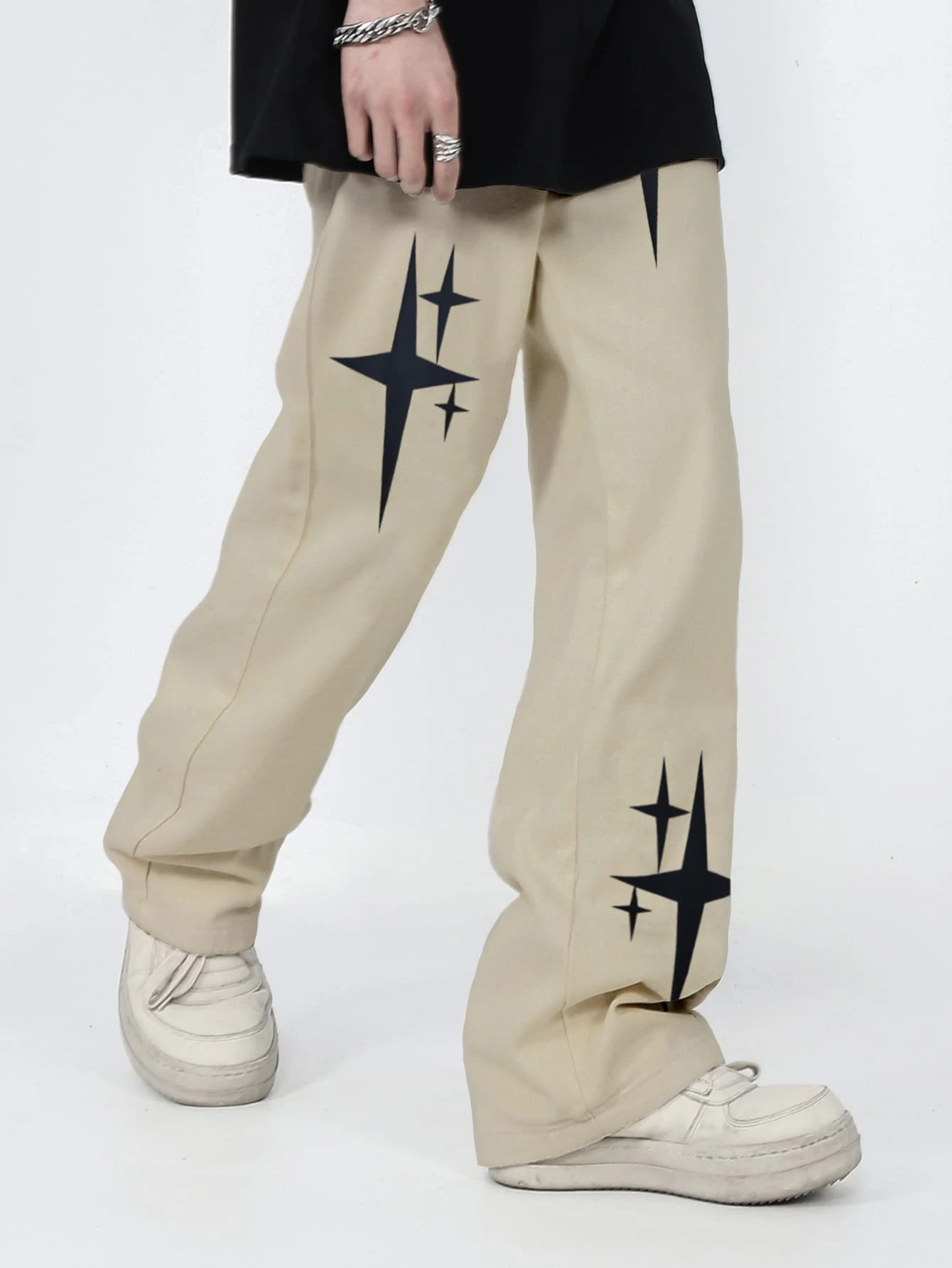 Manfinity Hypemode Loose Fit Men's Star Print Sweatpants With Drawstring Waist - Apricot - View 1