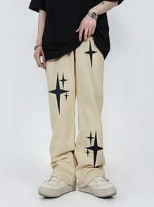 Manfinity Hypemode Loose Fit Men's Star Print Sweatpants With Drawstring Waist - Apricot - View 3