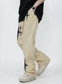 Manfinity Hypemode Loose Fit Men's Star Print Sweatpants With Drawstring Waist - Apricot - View 4
