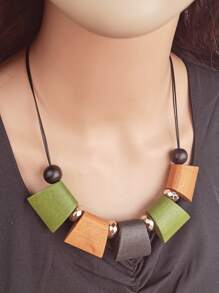 木頭珠子裝飾項鍊 - 彩色 - 查看 3