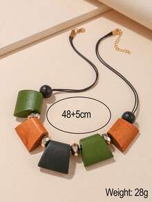 木頭珠子裝飾項鍊 - 彩色 - 查看 4