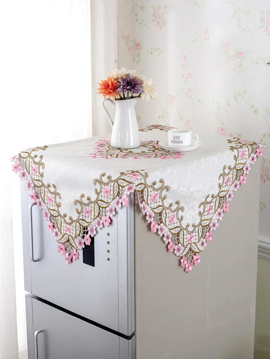 1 Thêu Hoa Vỏ Bọc Tủ Lạnh, Polyester Hiện Đại Vỏ Bọc Tủ Lạnh Cho Gia Đình - Màu be - Xem 1