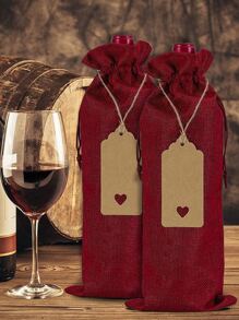 Bộ 6 bộ nắp chai rượu bằng vải lanh, túi đựng rượu vang đỏ có dây rút cho bữa tiệc - Màu Đỏ Sâu - Xem 4