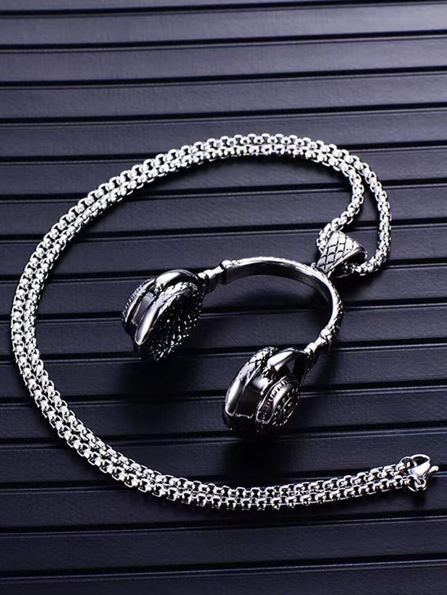 PC Tai Nghe Hip Hop Ngộ Nghĩnh Mặt Dây Chuyền Vòng Cổ Cho Nam Trang Trí Hàng Ngày - Bạc - Xem 1