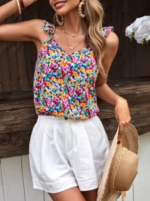 SHEIN Frenchy 滿版印花荷葉邊上衣 - 彩色 - 查看 6