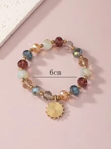 Round Charm Beaded Bracelet - Multicolor - View 4
