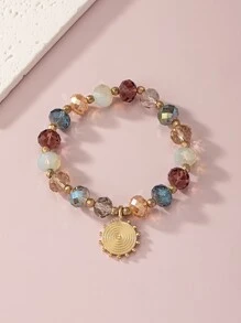Round Charm Beaded Bracelet - Multicolor - View 5