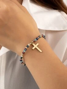 十字架吊飾串珠手鏈 - 彩色 - 查看 1