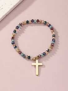 十字架吊飾串珠手鏈 - 彩色 - 查看 3